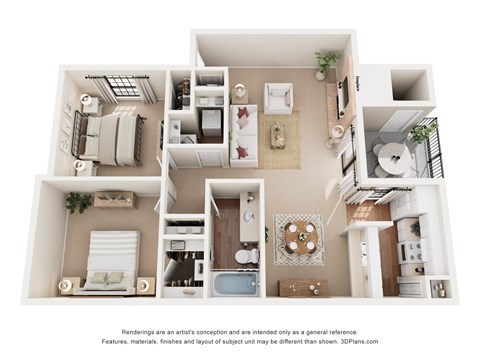 Floor plan for 2 beds, 1 bath, 947 sqft